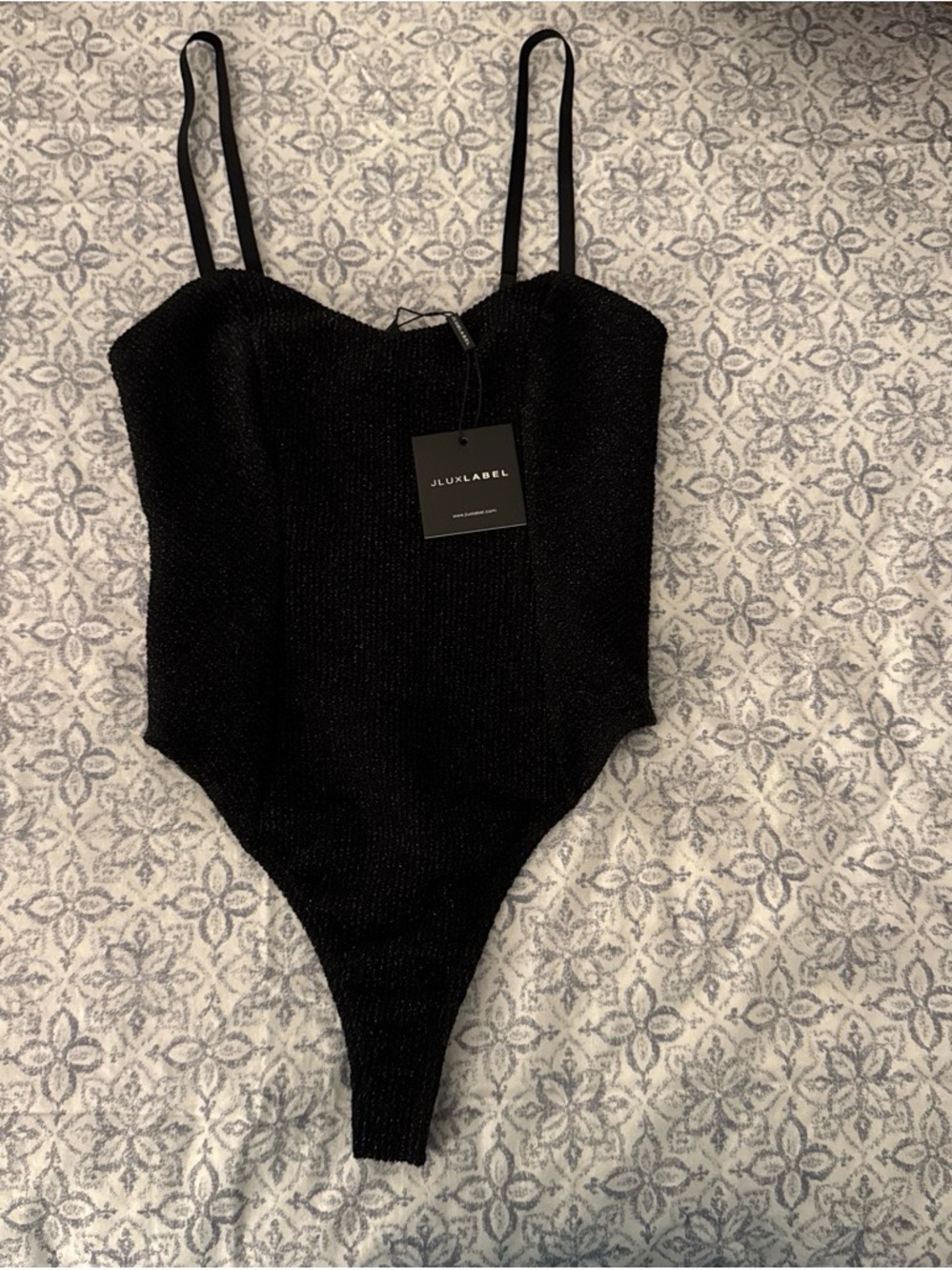 JLUXLABEL Black Shimmer Ribbed Bodysuit